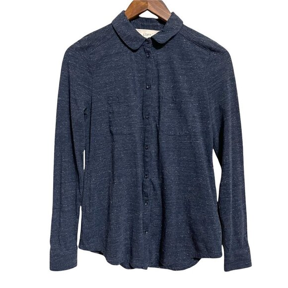 LOFT Women's Blue Space Dye Button Chest Pockets Stretch Long Sleeve Shirt Small - Picture 1 of 5